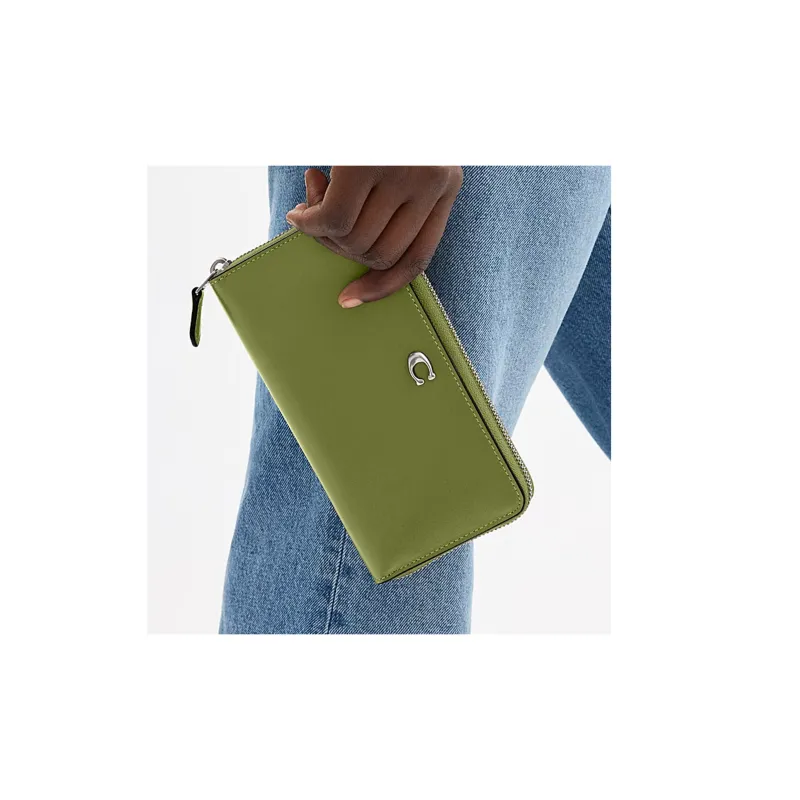 COACH Accordion Zip Calfskin Wallet Small Size Women's Deep Lime-3