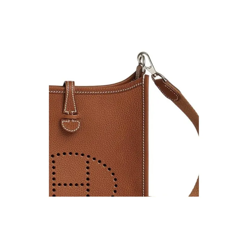 HERMES Evelyne Leather Saddle Bag, Shoulder Bag, Crossbody Bag Mini Women's Gold Brown-4