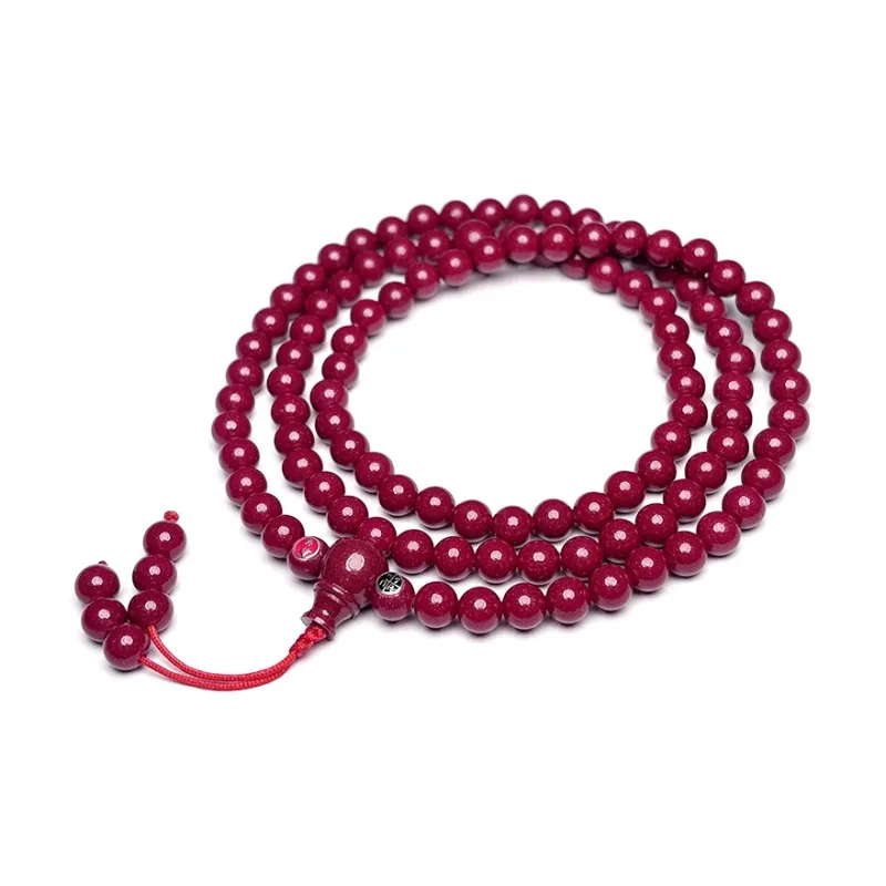 MOUNTAINS AND MANS Cinnabar New Chinese Style Peaceful Auspicious Stacking Good Luck Beaded Bracelet Unisex-4