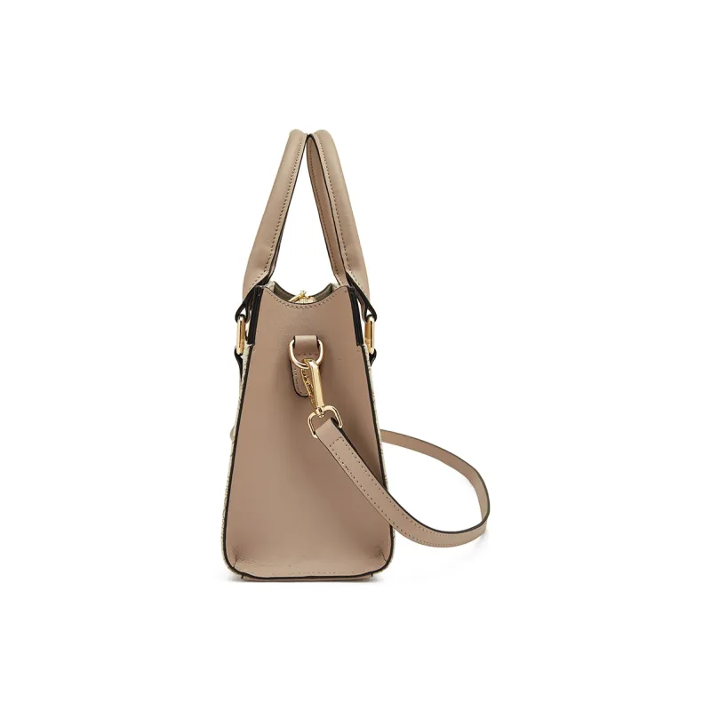 Old Man's Head Fabric Synthetic Leather Handbag Women's Apricot-5