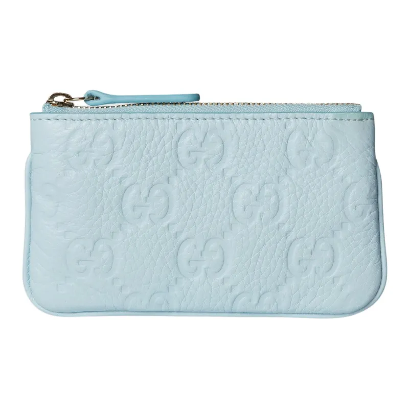 GUCCI GG Emblem Grained Leather Key Pouch Women's Light Blue-1