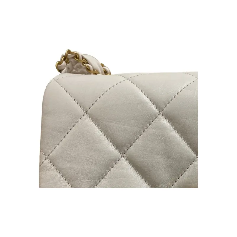 CHANEL Cow Leather Tofu Bag, Hobo Bag, Shoulder Bag, Crossbody Bag Women's White-2