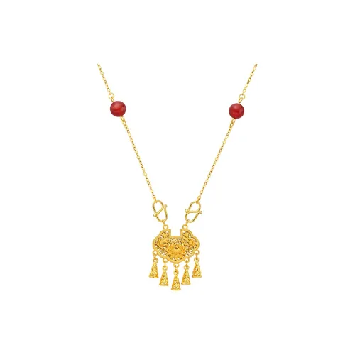 ME LUXE S925 Silver Lock Necklace #Good Luck Birthday Red Agate Collarbone Chain Women's