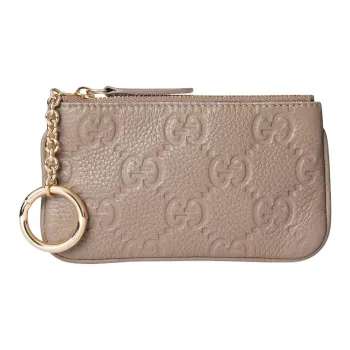 GUCCI GG Emblem Grained Leather Key Pouch Women's Taupe