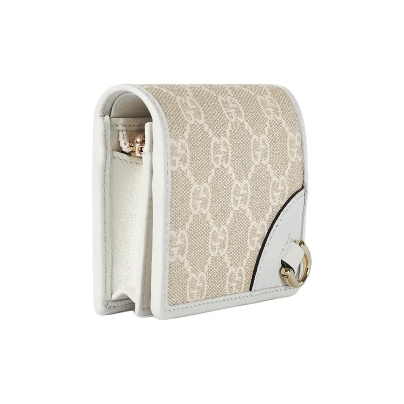 GUCCI GG Emblem Leather Wallet Mini Women's Beige-1