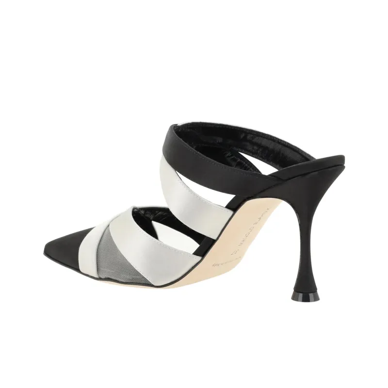 MANOLO BLAHNIK Closed Toe Slippers 9cm Women's Black White-3