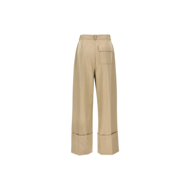 Victoria Beckham Wide Leg Turn Up Trousers-1