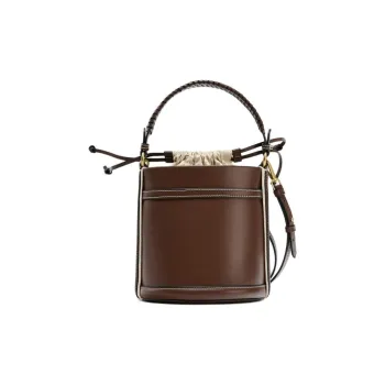 ZARA Polyurethane Bucket Bag, One Shoulder Handbag Small Size Women's Brown