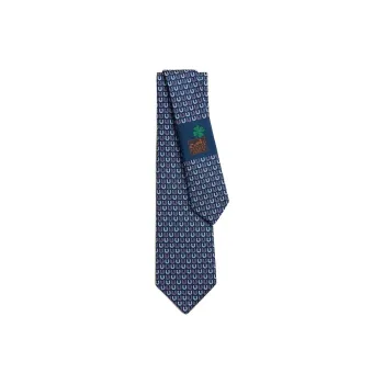 HERMES Mulberry Silk Ties Men's Marine Blue