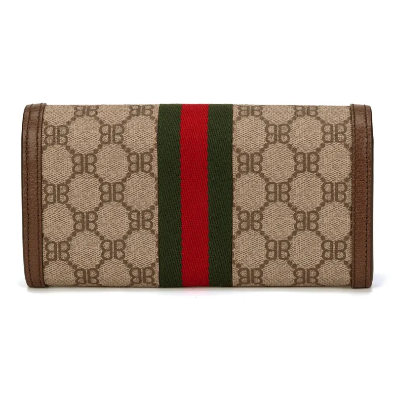 Balenciaga GUCCI/Gucci Collaboration Leather Paneled Canvas Wallet Women's Beige-3