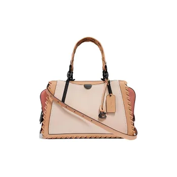 COACH Dreamer Lockstitch Leather Cow Leather Shoulder Bag Crossbody Bag Handbag Medium Size Women's Beige & Orange Pink