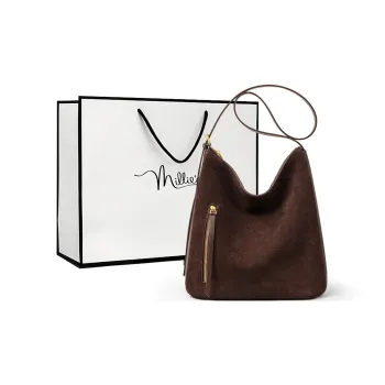 MILLIE'S Cow Leather Portable Underarm Shoulder Bag, Bucket Bag Women's Coffee/Wine Purple