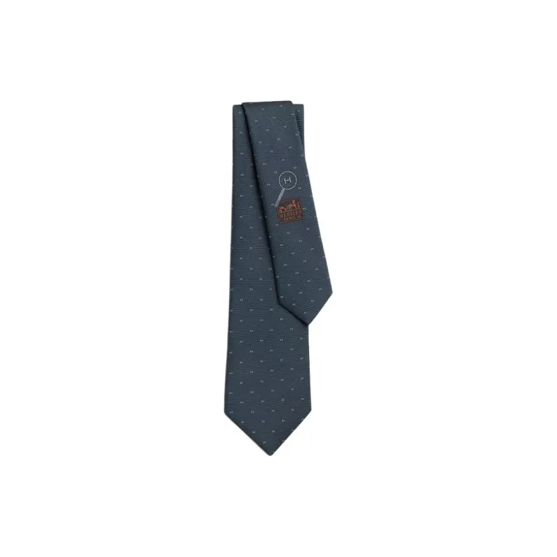 HERMES Mulberry Silk Ties Men's Charcoal Gray/Gray-0