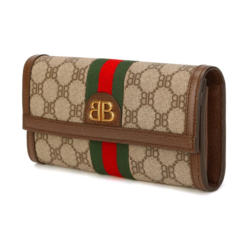 Balenciaga GUCCI/Gucci Collaboration Leather Paneled Canvas Wallet Women's Beige-2