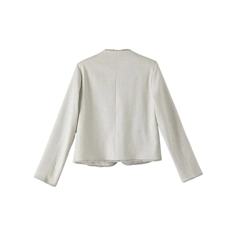 Late White Cropped Coat Women's Light Gray-1