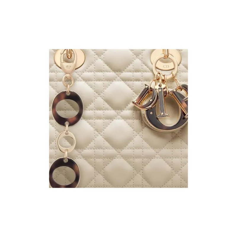 DIOR Lady Dior Wicker Pattern Lambskin Shoulder Bag Crossbody Bag Handbag Small Size Women's Ash Ivory-3