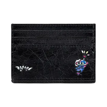 JELLYTOYBOY Cow Leather Meow Planet Card Holder Card Holder Unisex Black