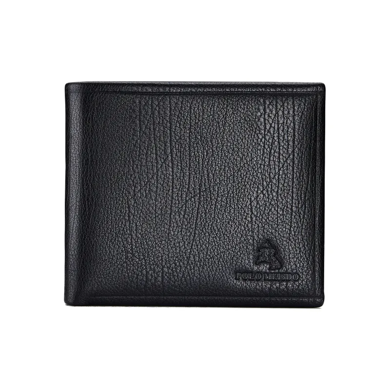 POLOMEISDO Top Grain Cow Leather Men's Wallet Men's Black Writing Greeting Card And Printing Photos For Free-0