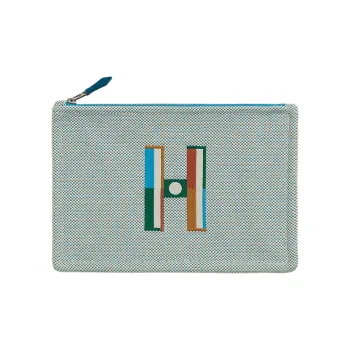 HERMES Cotton Clutch Small Size Unisex Teal & Pebble Gray