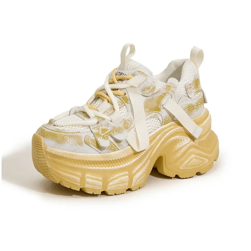 Milan Love Song Wear Resistant Lightweight Height Increasing Low Top Chunky Sneakers Women's-3