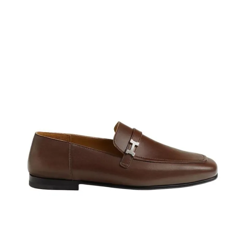 HERMES Giovanni Loafers Men's Brown-1