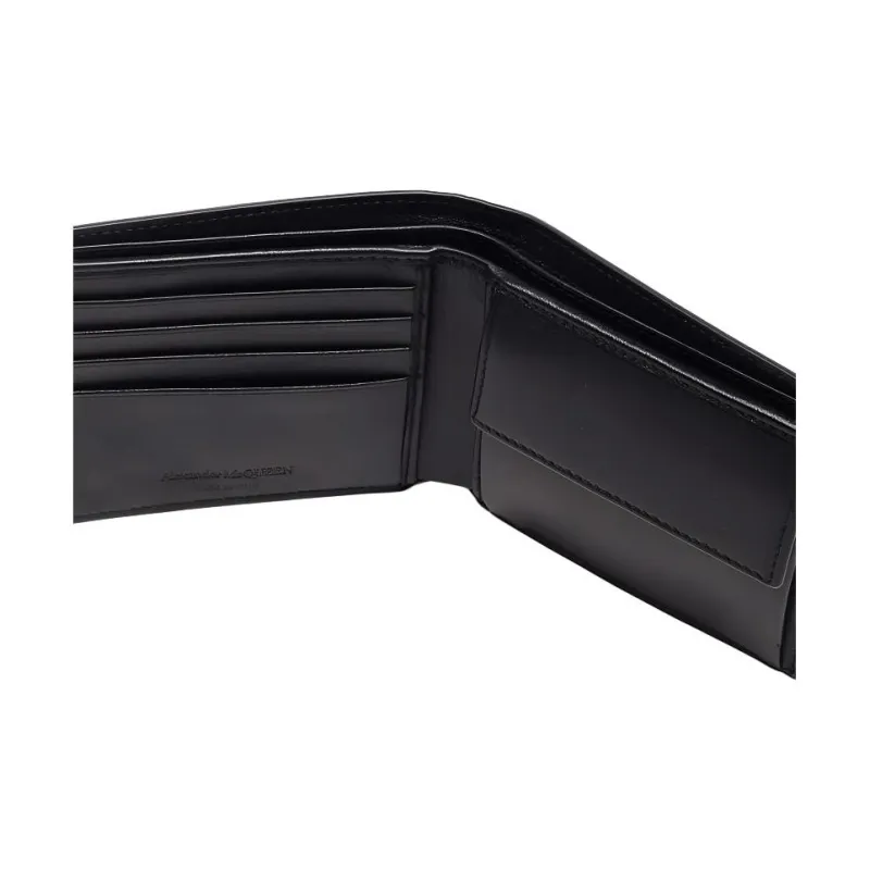 Alexander McQueen Imitation Crocodile Pattern Genuine Leather Card Holder Men's Black-3