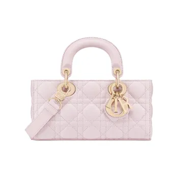 DIOR Lady D Joy Sheepskin One Shoulder Handbag Small Size Women's Rose Red