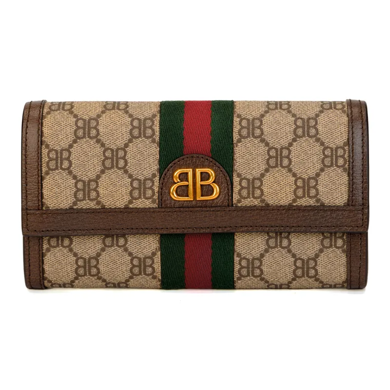 Balenciaga GUCCI/Gucci Collaboration Leather Paneled Canvas Wallet Women's Beige-1