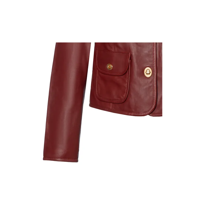 COACH SS22 Leather Jacket Women's Saddle Brown-4
