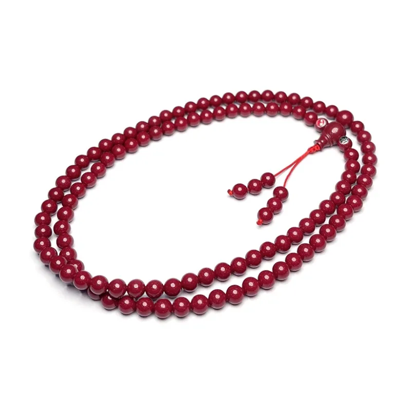 MOUNTAINS AND MANS Cinnabar New Chinese Style Peaceful Auspicious Stacking Good Luck Beaded Bracelet Unisex-1