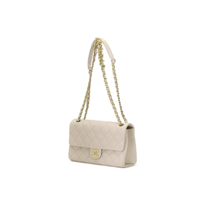 CHANEL Sheepskin Flap Bag, Crossbody Bag, Shoulder Bag Medium Size Women's Milk Tea-1