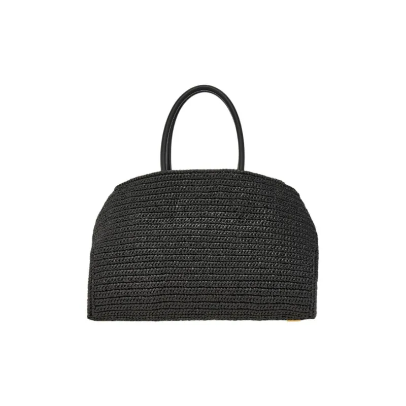 FERRAGAMO Raffia Fiber Product Calfskin Shoulder Bag, Crossbody Bag, Handbag Medium Size Women's Black-2
