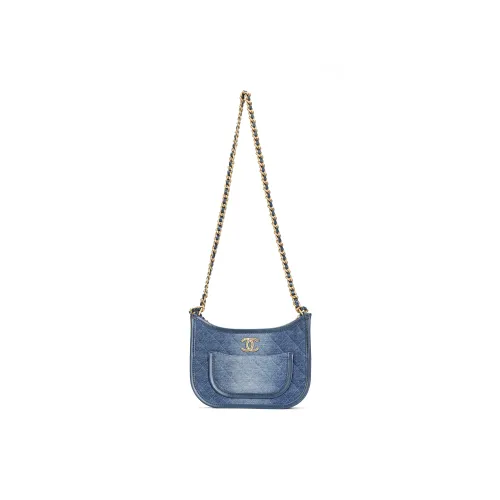CHANEL Denim With Leather Crossbody Bag, Shoulder Bag Women's Blue