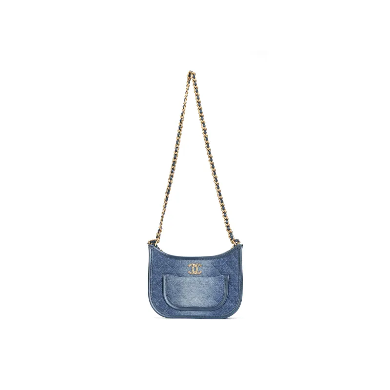 CHANEL Denim With Leather Crossbody Bag, Shoulder Bag Women's Blue-0