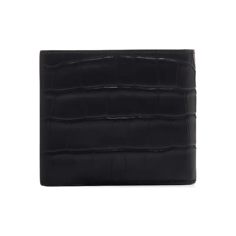 Alexander McQueen Imitation Crocodile Pattern Genuine Leather Card Holder Men's Black-2
