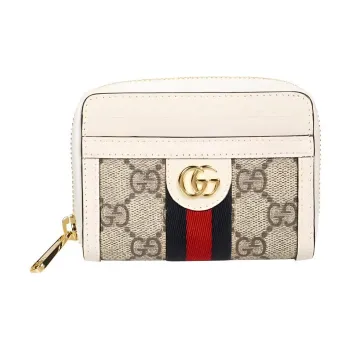 GUCCI Ophidia Canvas With Leather Wallets Card Holders Women's Beige & White