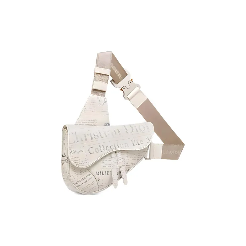 DIOR Saddle Cow Leather Saddle Bag One Shoulder Crossbody Fanny Pack Sling Bag Men's White-1
