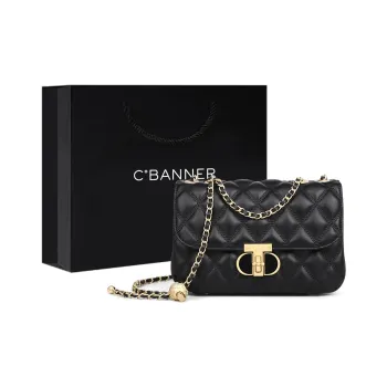 C°BANNER Cow Leather One Shoulder Crossbody Chain Small Square Bag Regular Women's Black/Ecru