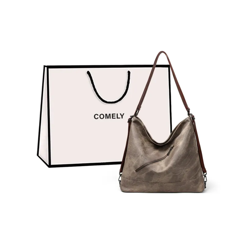 COMELY Synthetic Leather One Shoulder Crossbody Tote Medium Size Women's Khaki-0