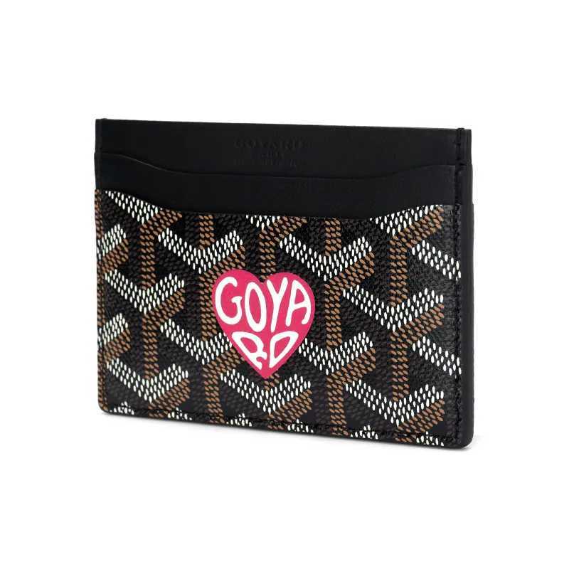 GOYARD Canvas With Leather Card Holder Unisex Black & Peach Red Small Heart-2