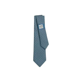 HERMES Mulberry Silk Ties Men's Dark Blue/Gray Blue