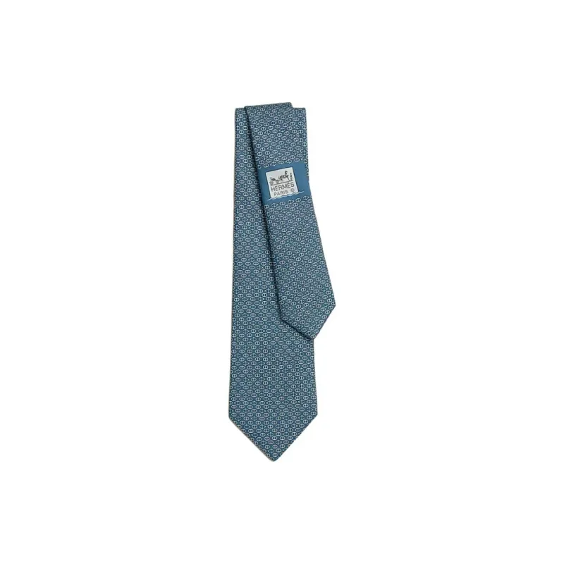 HERMES Mulberry Silk Ties Men's Dark Blue/Gray Blue-0