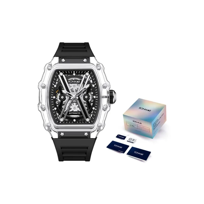 RONMAR Automatic Mechanical Movement Silicone Strap Watch Men's Watches Black Dial-9
