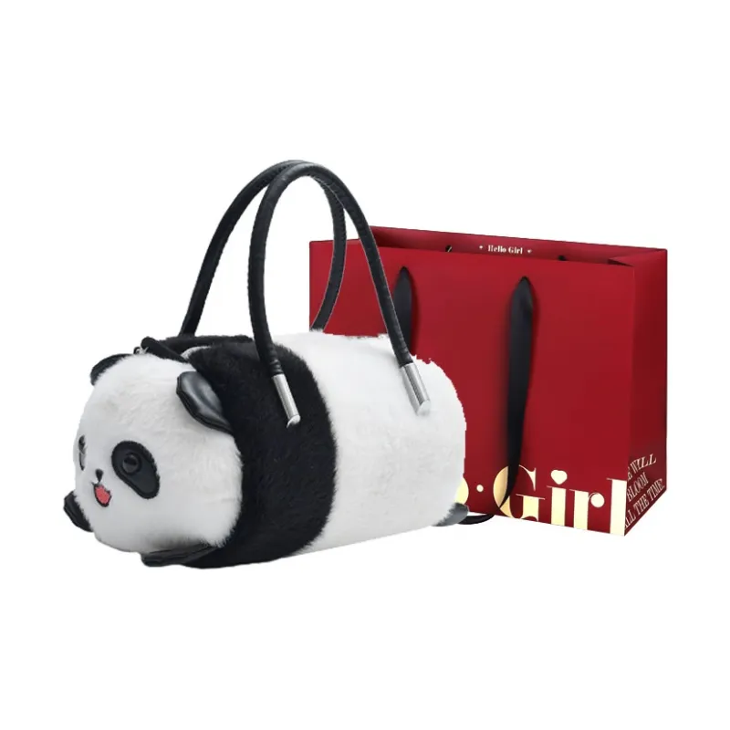 GOX Plush Shoulder Bag, Crossbody Bag, Handbag Regular Women's White/Black/Umber-6
