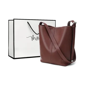 MILLIE'S Cow Leather Bucket Bag, Shoulder Bag Regular Women's Coffee/Gold Brown