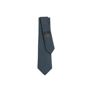 HERMES Mulberry Silk Ties Men's Marine Blue/Charcoal Gray