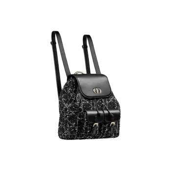 DIOR Caro Cotton Backpack Medium Size Women's Black