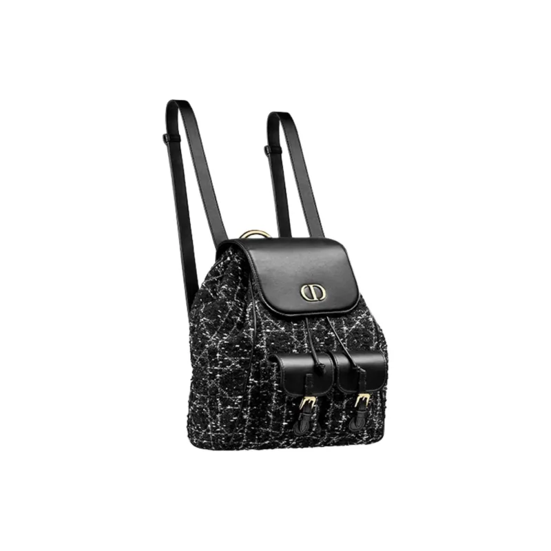 DIOR Caro Cotton Backpack Medium Size Women's Black-0