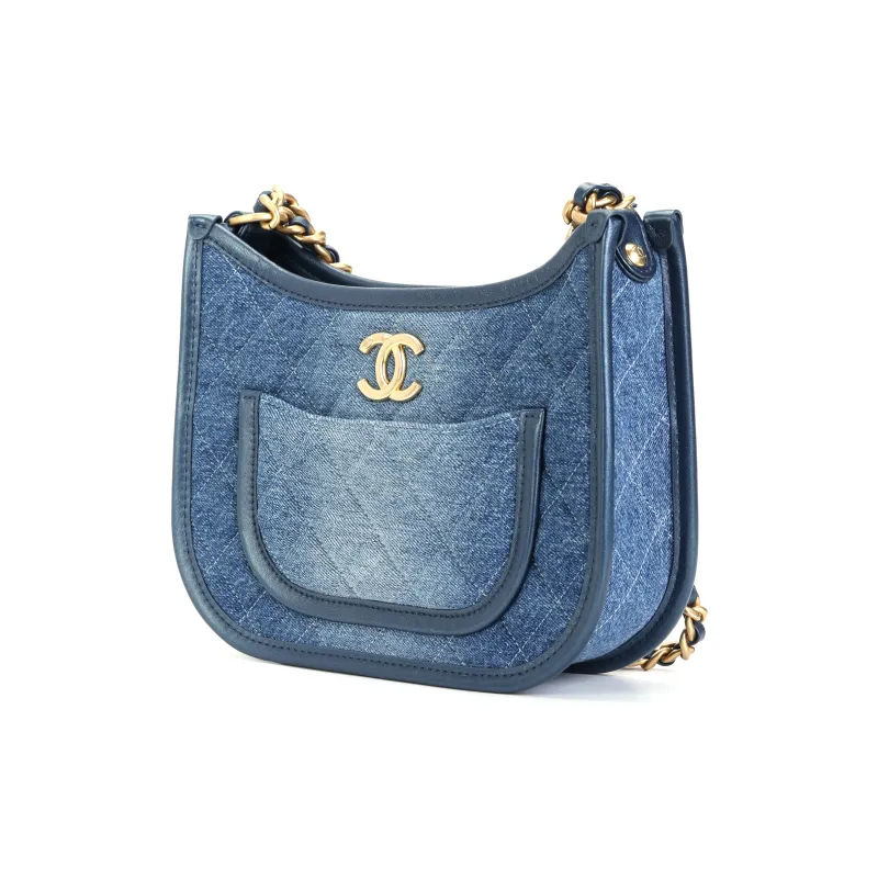CHANEL Denim With Leather Crossbody Bag, Shoulder Bag Women's Blue-1