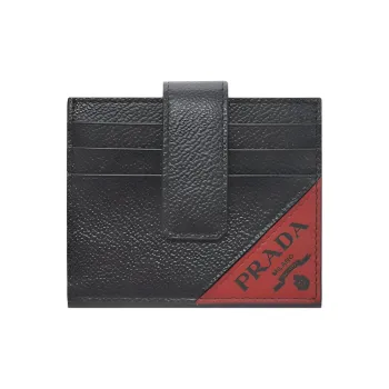 PRADA Calfskin Card Holder Women's Black & Red